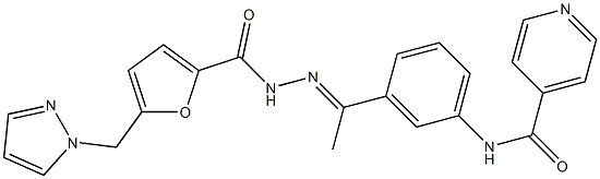 N-(3-{N-[5-(1H-pyrazol-1-ylmethyl)-2-furoyl]ethanehydrazonoyl}phenyl)isonicotinamide Struktur