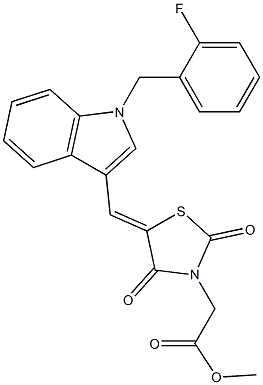 methyl (5-{[1-(2-fluorobenzyl)-1H-indol-3-yl]methylene}-2,4-dioxo-1,3-thiazolidin-3-yl)acetate Struktur