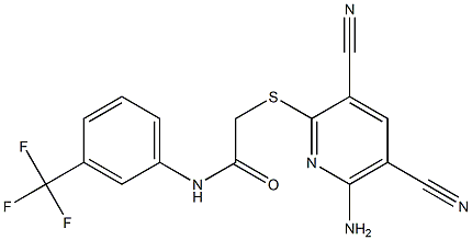 2-[(6-amino-3,5-dicyano-2-pyridinyl)sulfanyl]-N-[3-(trifluoromethyl)phenyl]acetamide Struktur