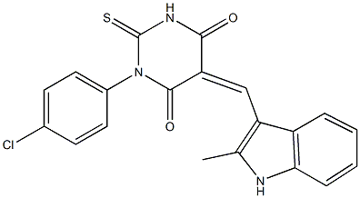 1-(4-chlorophenyl)-5-[(2-methyl-1H-indol-3-yl)methylene]-2-thioxodihydro-4,6(1H,5H)-pyrimidinedione Struktur