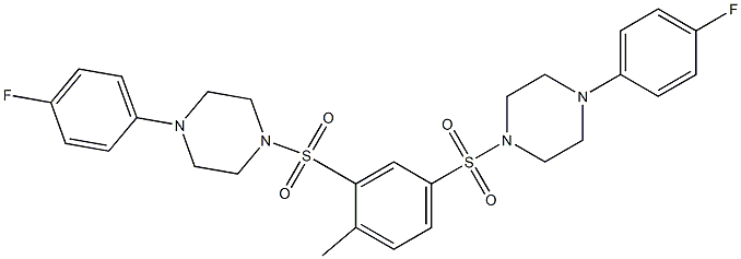 1-(4-fluorophenyl)-4-[(5-{[4-(4-fluorophenyl)-1-piperazinyl]sulfonyl}-2-methylphenyl)sulfonyl]piperazine Struktur