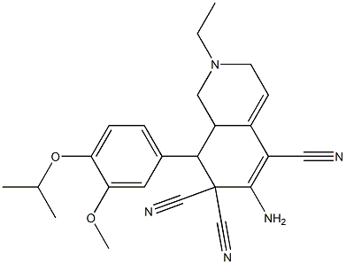 6-amino-2-ethyl-8-(4-isopropoxy-3-methoxyphenyl)-2,3,8,8a-tetrahydro-5,7,7(1H)-isoquinolinetricarbonitrile Struktur