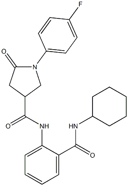 N-{2-[(cyclohexylamino)carbonyl]phenyl}-1-(4-fluorophenyl)-5-oxo-3-pyrrolidinecarboxamide Struktur