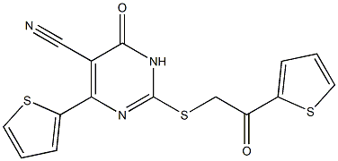 6-oxo-2-{[2-oxo-2-(2-thienyl)ethyl]sulfanyl}-4-(2-thienyl)-1,6-dihydro-5-pyrimidinecarbonitrile Struktur