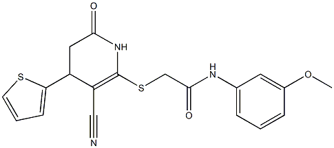 2-{[3-cyano-6-oxo-4-(2-thienyl)-1,4,5,6-tetrahydro-2-pyridinyl]sulfanyl}-N-(3-methoxyphenyl)acetamide Struktur