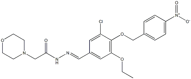 N'-[3-chloro-5-ethoxy-4-({4-nitrobenzyl}oxy)benzylidene]-2-(4-morpholinyl)acetohydrazide Struktur