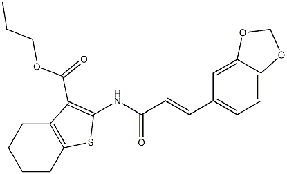 propyl 2-{[3-(1,3-benzodioxol-5-yl)acryloyl]amino}-4,5,6,7-tetrahydro-1-benzothiophene-3-carboxylate Struktur