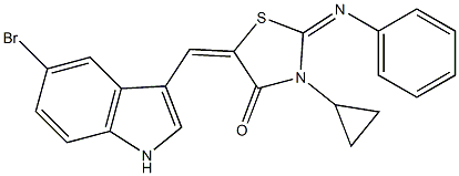 5-[(5-bromo-1H-indol-3-yl)methylene]-3-cyclopropyl-2-(phenylimino)-1,3-thiazolidin-4-one Struktur