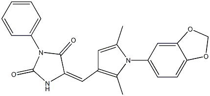 5-{[1-(1,3-benzodioxol-5-yl)-2,5-dimethyl-1H-pyrrol-3-yl]methylene}-3-phenylimidazolidine-2,4-dione Struktur