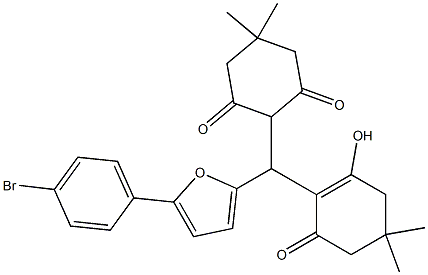 2-[[5-(4-bromophenyl)-2-furyl](2-hydroxy-4,4-dimethyl-6-oxo-1-cyclohexen-1-yl)methyl]-5,5-dimethyl-1,3-cyclohexanedione Struktur