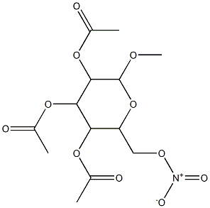 3,5-bis(acetyloxy)-2-({nitrooxy}methyl)-6-methoxytetrahydro-2H-pyran-4-yl acetate Struktur