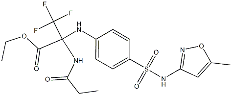 ethyl 3,3,3-trifluoro-2-(4-{[(5-methyl-3-isoxazolyl)amino]sulfonyl}anilino)-2-(propionylamino)propanoate Struktur