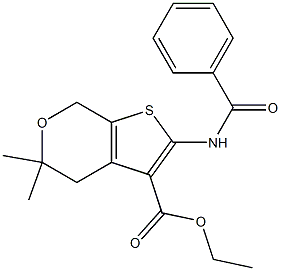 ethyl 2-(benzoylamino)-5,5-dimethyl-4,7-dihydro-5H-thieno[2,3-c]pyran-3-carboxylate Struktur