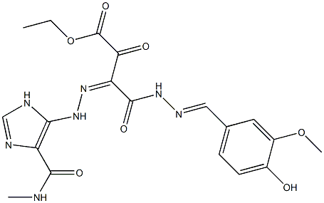 ethyl 4-[2-(4-hydroxy-3-methoxybenzylidene)hydrazino]-3-({4-[(methylamino)carbonyl]-1H-imidazol-5-yl}hydrazono)-2,4-dioxobutanoate Struktur