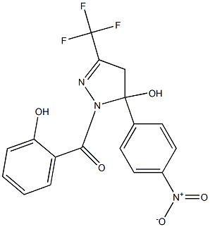 5-{4-nitrophenyl}-1-[(2-hydroxyphenyl)carbonyl]-3-(trifluoromethyl)-4,5-dihydro-1H-pyrazol-5-ol Struktur