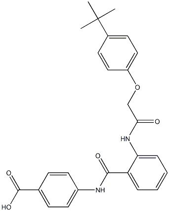 4-[(2-{[(4-tert-butylphenoxy)acetyl]amino}benzoyl)amino]benzoic acid Struktur