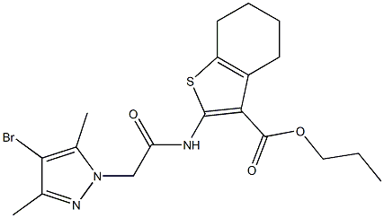 propyl 2-{[(4-bromo-3,5-dimethyl-1H-pyrazol-1-yl)acetyl]amino}-4,5,6,7-tetrahydro-1-benzothiophene-3-carboxylate Struktur