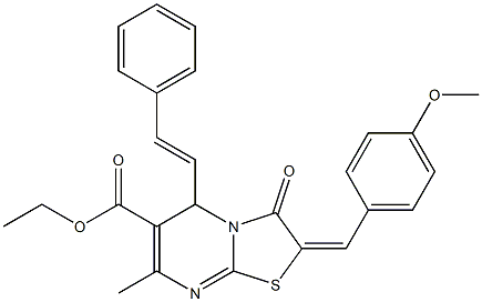 ethyl 2-(4-methoxybenzylidene)-7-methyl-3-oxo-5-(2-phenylvinyl)-2,3-dihydro-5H-[1,3]thiazolo[3,2-a]pyrimidine-6-carboxylate Struktur