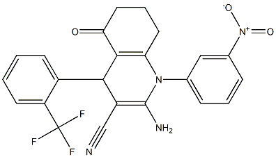 2-amino-1-{3-nitrophenyl}-5-oxo-4-[2-(trifluoromethyl)phenyl]-1,4,5,6,7,8-hexahydroquinoline-3-carbonitrile Struktur