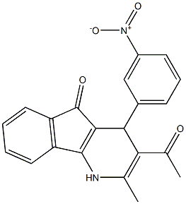 3-acetyl-4-{3-nitrophenyl}-2-methyl-1,4-dihydro-5H-indeno[1,2-b]pyridin-5-one Struktur