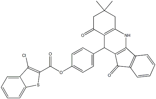 4-(7,7-dimethyl-9,11-dioxo-6,7,8,9,10,11-hexahydro-5H-indeno[1,2-b]quinolin-10-yl)phenyl 3-chloro-1-benzothiophene-2-carboxylate Struktur