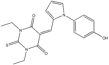 1,3-diethyl-5-{[1-(4-hydroxyphenyl)-1H-pyrrol-2-yl]methylene}-2-thioxodihydropyrimidine-4,6(1H,5H)-dione Struktur