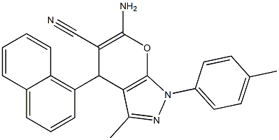 6-amino-3-methyl-1-(4-methylphenyl)-4-(1-naphthyl)-1,4-dihydropyrano[2,3-c]pyrazole-5-carbonitrile Struktur