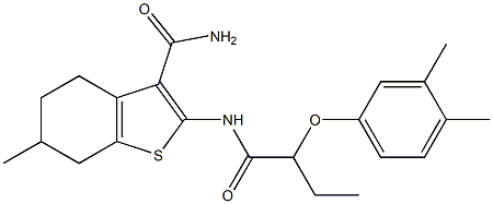 2-{[2-(3,4-dimethylphenoxy)butanoyl]amino}-6-methyl-4,5,6,7-tetrahydro-1-benzothiophene-3-carboxamide Struktur