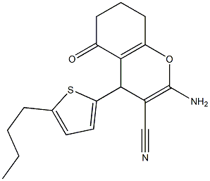 2-amino-4-(5-butyl-2-thienyl)-5-oxo-5,6,7,8-tetrahydro-4H-chromene-3-carbonitrile Struktur