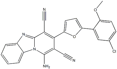 1-amino-3-(5-(5-chloro-2-(methyloxy)phenyl)furan-2-yl)pyrido[1,2-a]benzimidazole-2,4-dicarbonitrile Struktur