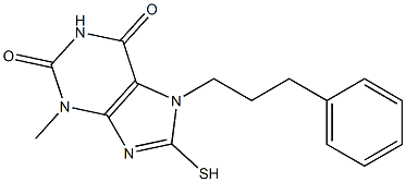 3-methyl-7-(3-phenylpropyl)-8-sulfanyl-3,7-dihydro-1H-purine-2,6-dione Struktur