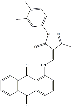 1-({[1-(3,4-dimethylphenyl)-3-methyl-5-oxo-1,5-dihydro-4H-pyrazol-4-ylidene]methyl}amino)anthra-9,10-quinone Struktur