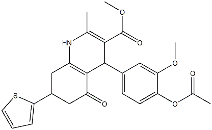 methyl 4-[4-(acetyloxy)-3-methoxyphenyl]-2-methyl-5-oxo-7-(2-thienyl)-1,4,5,6,7,8-hexahydro-3-quinolinecarboxylate Struktur