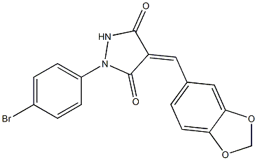 4-(1,3-benzodioxol-5-ylmethylene)-1-(4-bromophenyl)-3,5-pyrazolidinedione Struktur