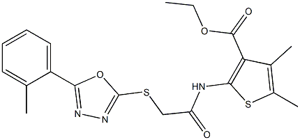 ethyl 4,5-dimethyl-2-[({[5-(2-methylphenyl)-1,3,4-oxadiazol-2-yl]sulfanyl}acetyl)amino]thiophene-3-carboxylate Struktur