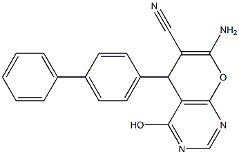 7-amino-5-[1,1'-biphenyl]-4-yl-4-hydroxy-5H-pyrano[2,3-d]pyrimidine-6-carbonitrile Struktur