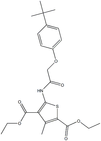 diethyl 5-{[(4-tert-butylphenoxy)acetyl]amino}-3-methyl-2,4-thiophenedicarboxylate Struktur