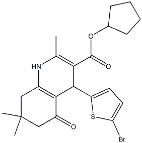 cyclopentyl 4-(5-bromo-2-thienyl)-2,7,7-trimethyl-5-oxo-1,4,5,6,7,8-hexahydro-3-quinolinecarboxylate Struktur