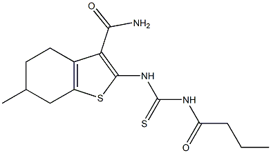 2-{[(butyrylamino)carbothioyl]amino}-6-methyl-4,5,6,7-tetrahydro-1-benzothiophene-3-carboxamide Struktur