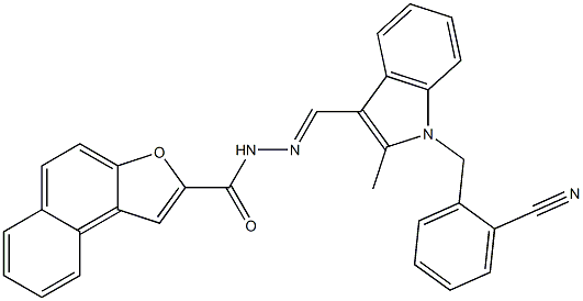 N'-{[1-(2-cyanobenzyl)-2-methyl-1H-indol-3-yl]methylene}naphtho[2,1-b]furan-2-carbohydrazide Struktur