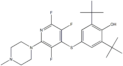 2,6-ditert-butyl-4-{[2,3,5-trifluoro-6-(4-methyl-1-piperazinyl)-4-pyridinyl]sulfanyl}phenol Struktur