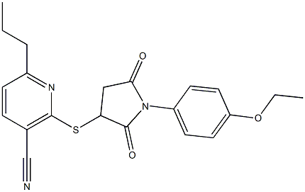 2-{[1-(4-ethoxyphenyl)-2,5-dioxo-3-pyrrolidinyl]sulfanyl}-6-propylnicotinonitrile Struktur