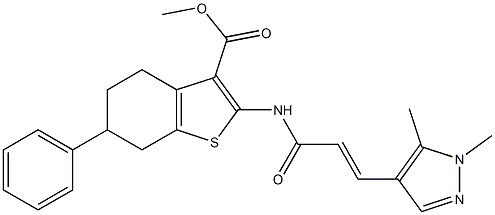 methyl 2-{[3-(1,5-dimethyl-1H-pyrazol-4-yl)acryloyl]amino}-6-phenyl-4,5,6,7-tetrahydro-1-benzothiophene-3-carboxylate Struktur