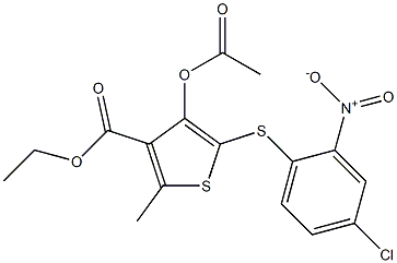 ethyl 4-(acetyloxy)-5-({4-chloro-2-nitrophenyl}sulfanyl)-2-methyl-3-thiophenecarboxylate Struktur