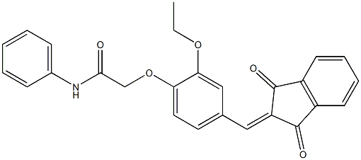 2-{4-[(1,3-dioxo-1,3-dihydro-2H-inden-2-ylidene)methyl]-2-ethoxyphenoxy}-N-phenylacetamide Struktur