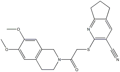 2-{[2-(6,7-dimethoxy-3,4-dihydro-2(1H)-isoquinolinyl)-2-oxoethyl]sulfanyl}-6,7-dihydro-5H-cyclopenta[b]pyridine-3-carbonitrile Struktur