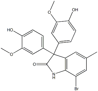 7-bromo-3,3-bis(4-hydroxy-3-methoxyphenyl)-5-methyl-1,3-dihydro-2H-indol-2-one Struktur