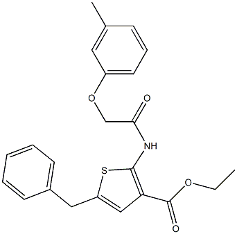 ethyl 5-benzyl-2-{[(3-methylphenoxy)acetyl]amino}-3-thiophenecarboxylate Struktur