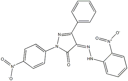 1-(4-nitrophenyl)-3-phenyl-1H-pyrazole-4,5-dione 4-[N-(2-nitrophenyl)hydrazone] Struktur