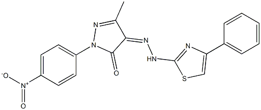 3-methyl-1-(4-nitrophenyl)-1H-pyrazole-4,5-dione 4-[N-(4-phenyl-1,3-thiazol-2-yl)hydrazone] Struktur